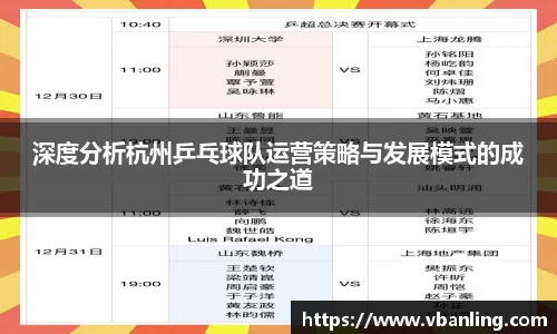 深度分析杭州乒乓球队运营策略与发展模式的成功之道